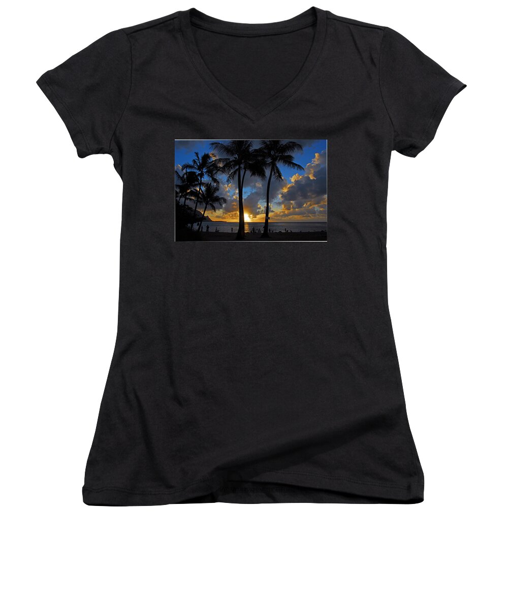 Troical Islands Women's V-Neck featuring the photograph Sunset Silhouettes by Lynn Bauer