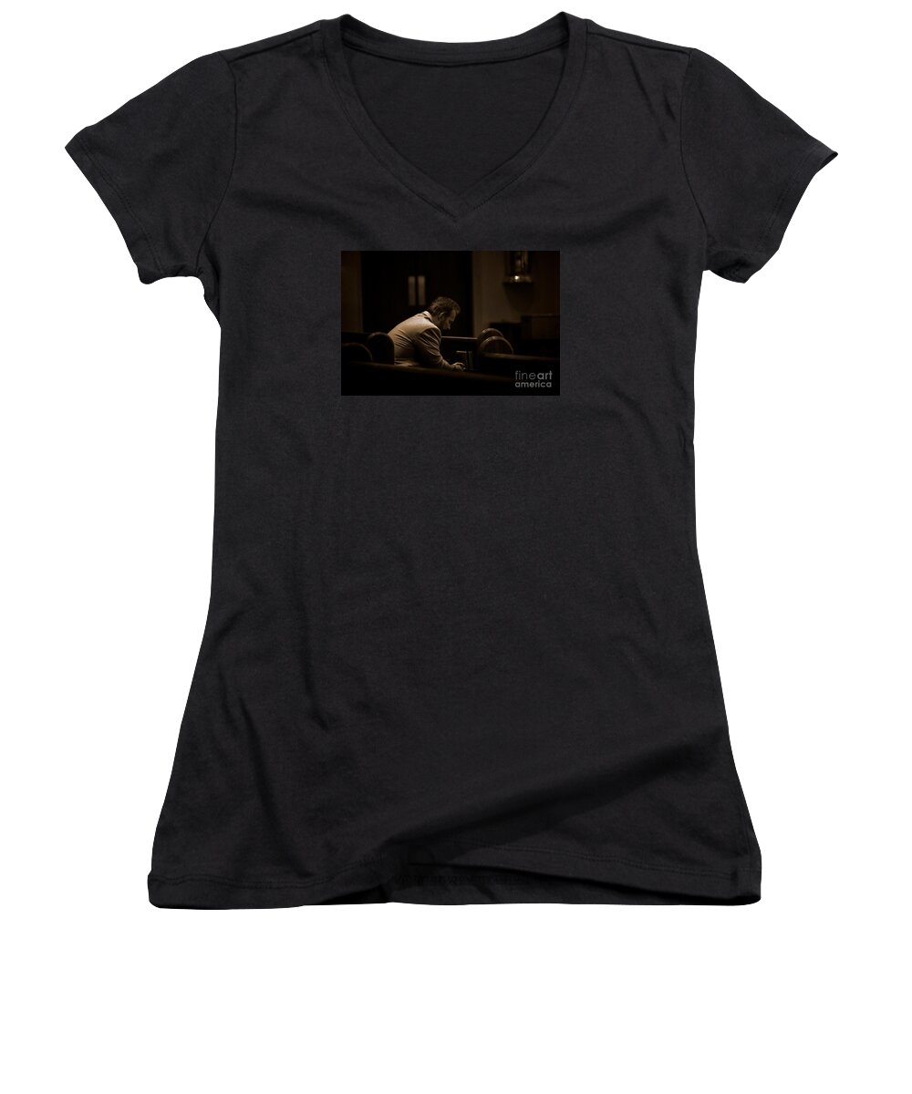 Prayer Women's V-Neck featuring the photograph Surrender by Frank J Casella