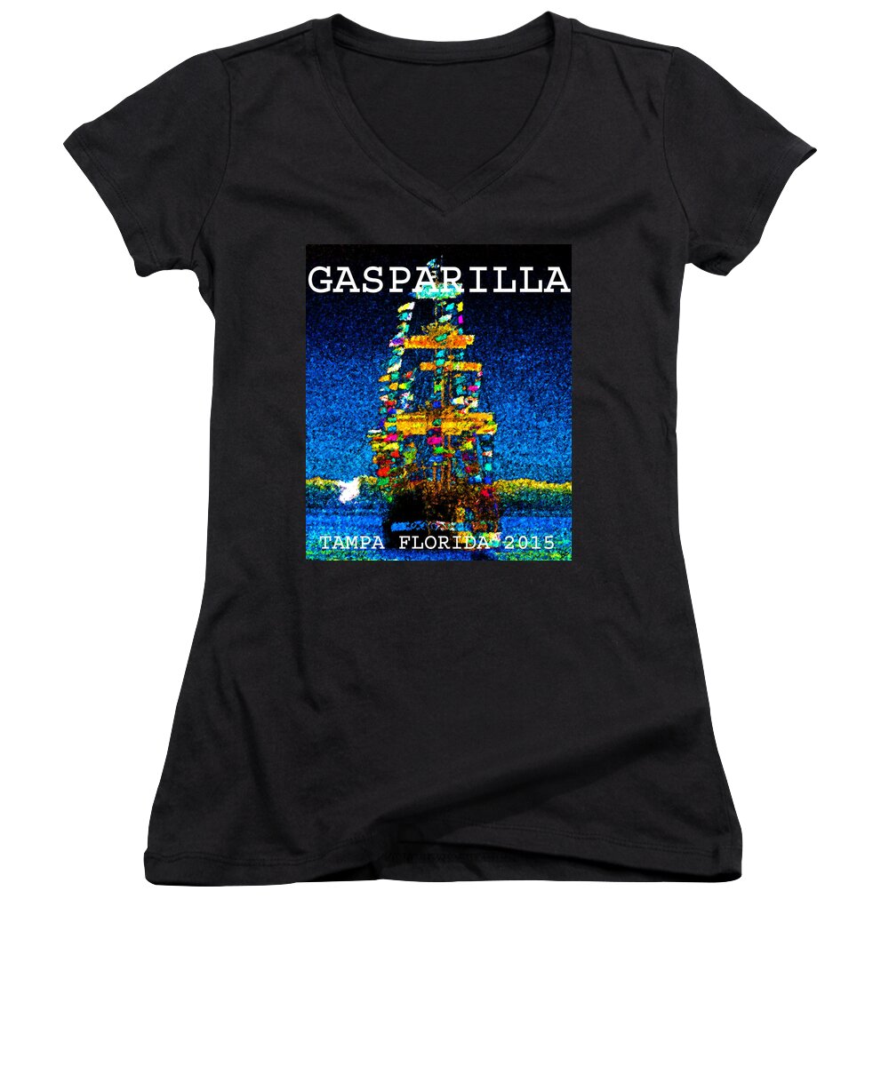 Gasparilla Women's V-Neck featuring the painting Tall ship Jose Gasparilla by David Lee Thompson