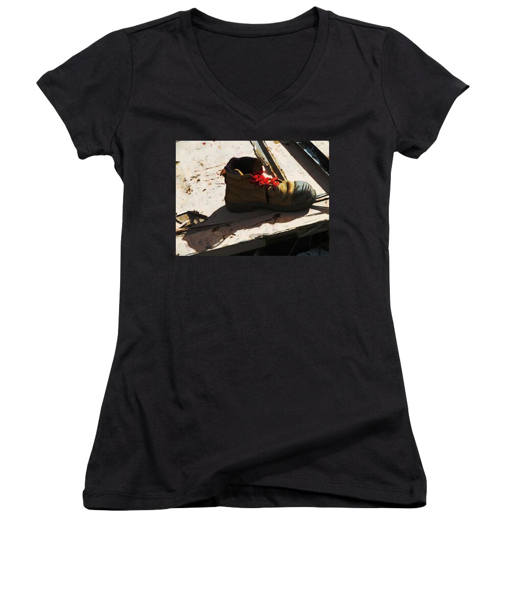 Steel Cap Women's V-Neck featuring the photograph The Ballet Boot by Steve Taylor