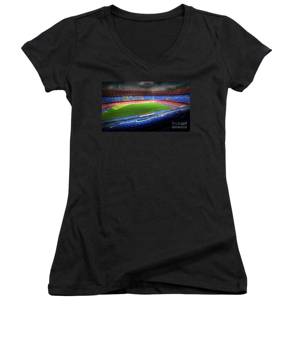 Camp Women's V-Neck featuring the photograph The Camp Nou stadium in Barcelona by Michal Bednarek