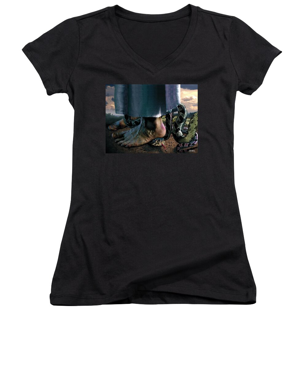 Spiritual Women's V-Neck featuring the digital art The Curse by Bill Stephens