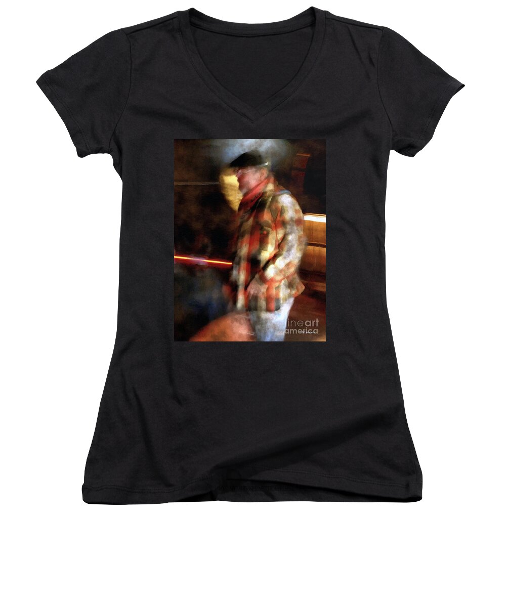 Man Women's V-Neck featuring the painting The Foundryman by RC DeWinter