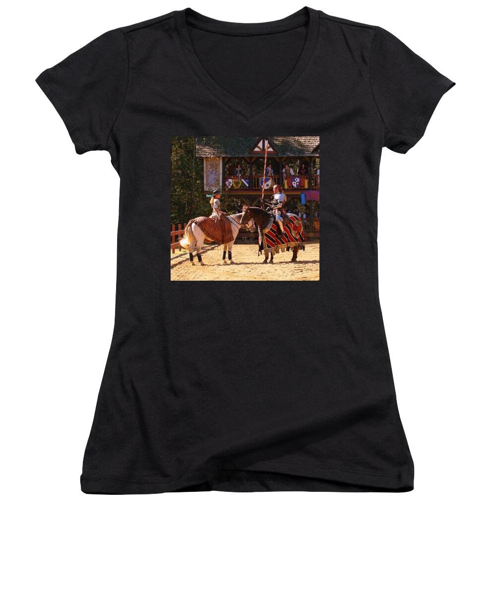 Fine Art Women's V-Neck featuring the photograph The Lady and the Knight by Rodney Lee Williams