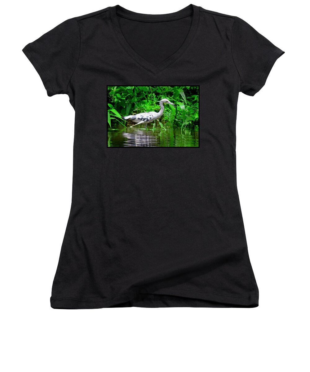 Marsh Women's V-Neck featuring the photograph The Little Blue Heron by Gary Keesler