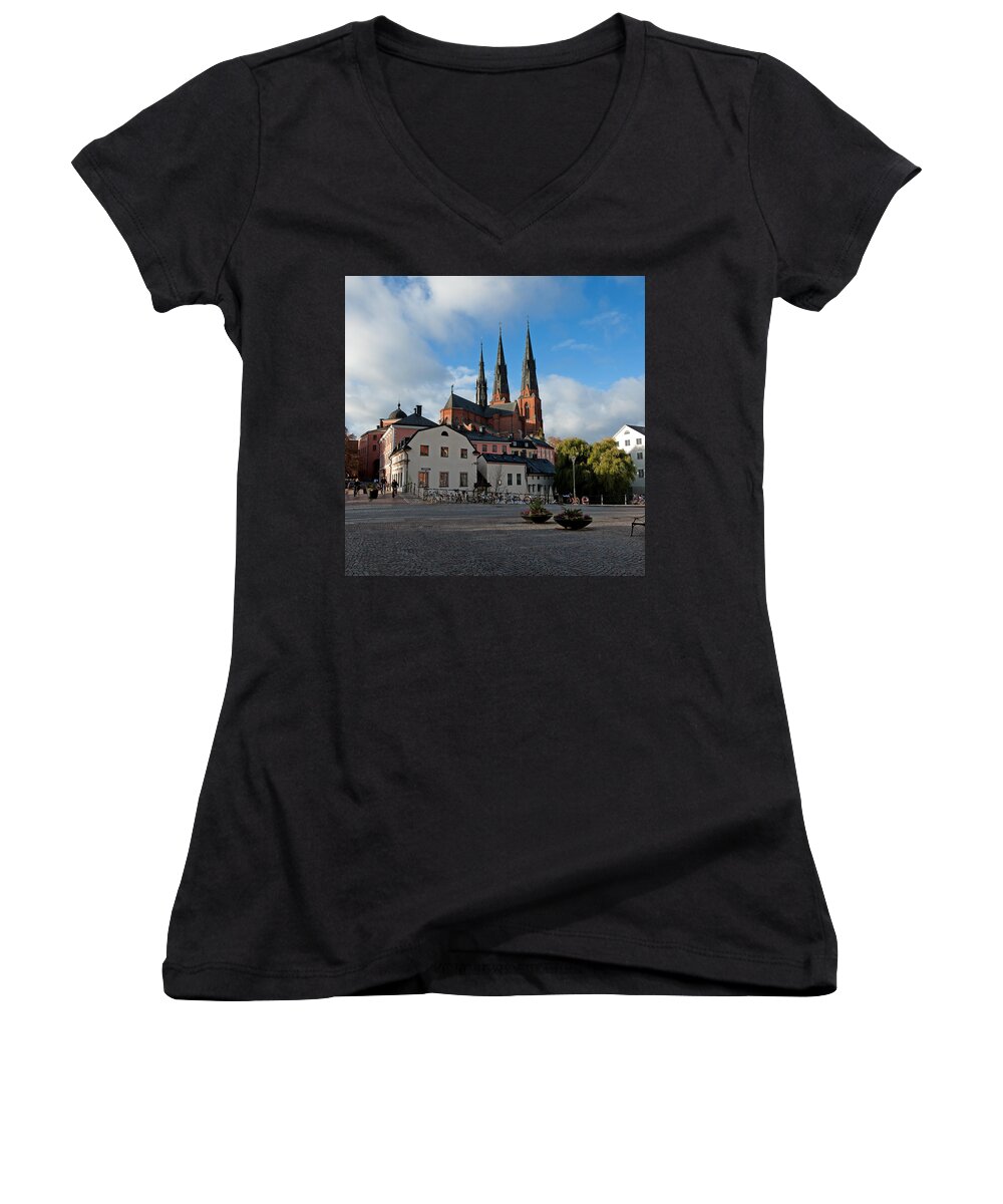 The Medieval Uppsala Women's V-Neck featuring the photograph The medieval Uppsala by Torbjorn Swenelius