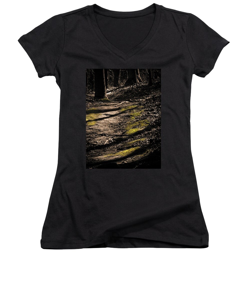 Sepia Women's V-Neck featuring the photograph The Path by Jessica Brawley