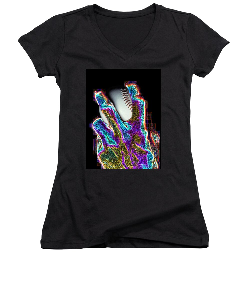 Baseball Women's V-Neck featuring the photograph The Pitch by Tim Allen