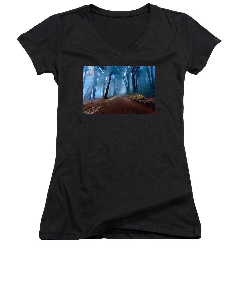 Forest Women's V-Neck featuring the photograph The road of kings by Jorge Maia