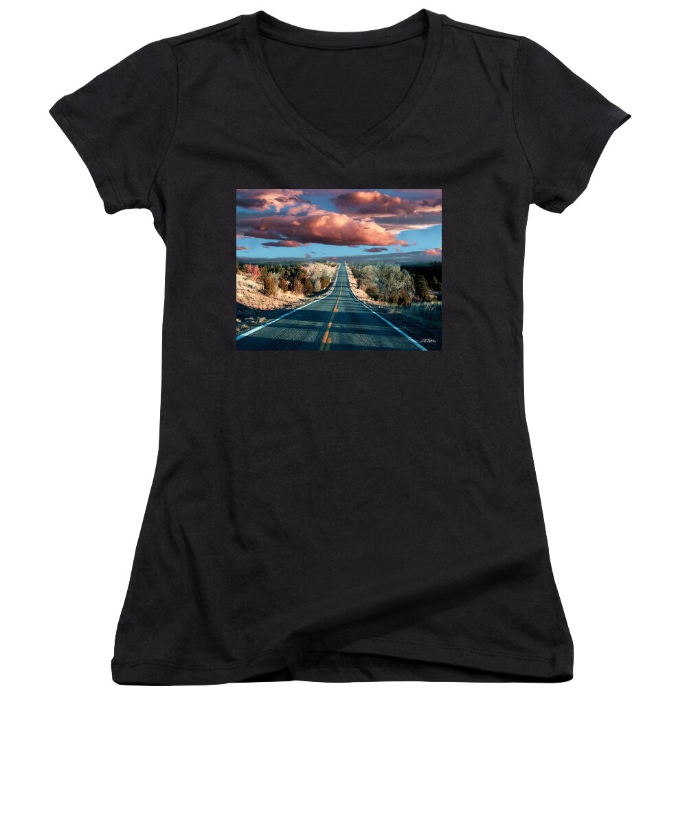Roads Women's V-Neck featuring the mixed media The Trip by Bill Stephens