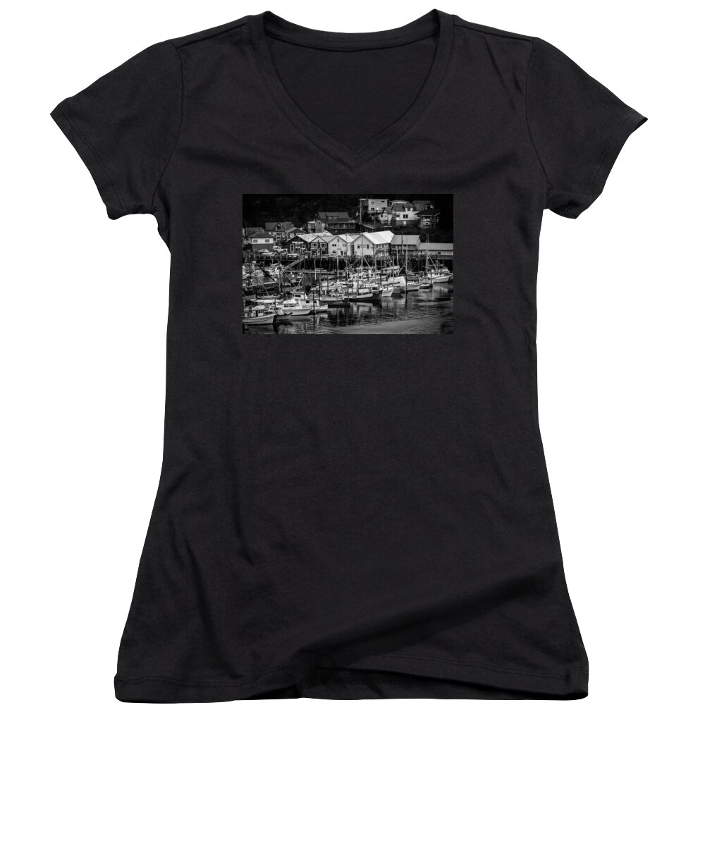 2008 Women's V-Neck featuring the photograph The Village Pier by Melinda Ledsome