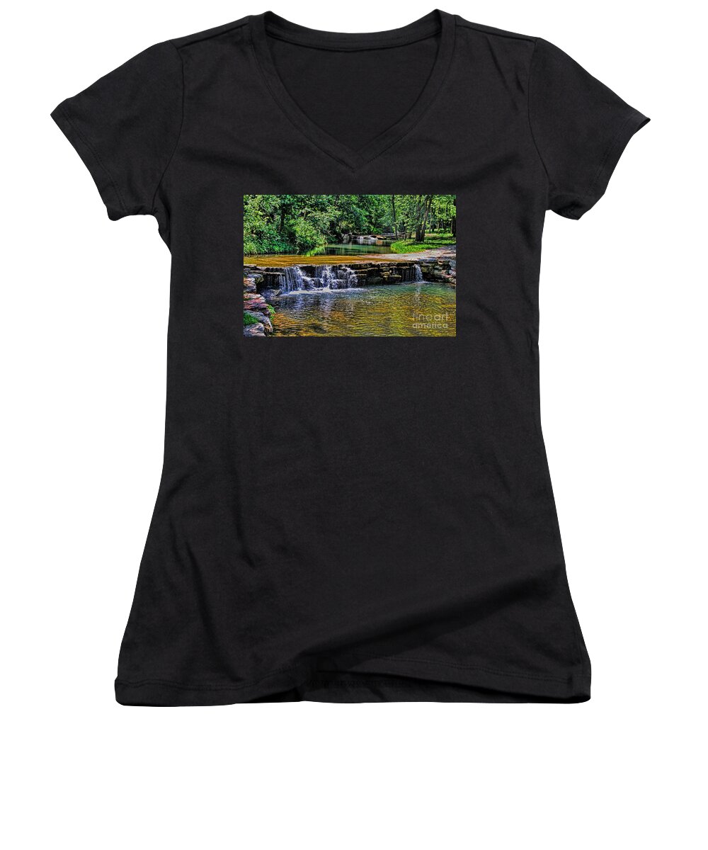 Waterfalls Women's V-Neck featuring the photograph Three Tier Waterfall by Elizabeth Winter