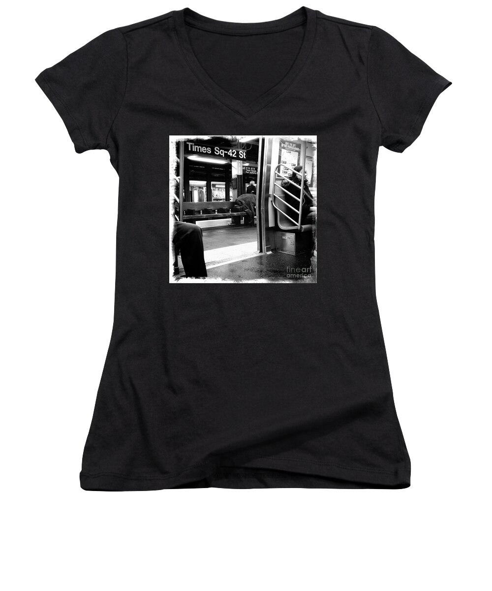 New York City Women's V-Neck featuring the photograph Times Square - 42nd St by James Aiken