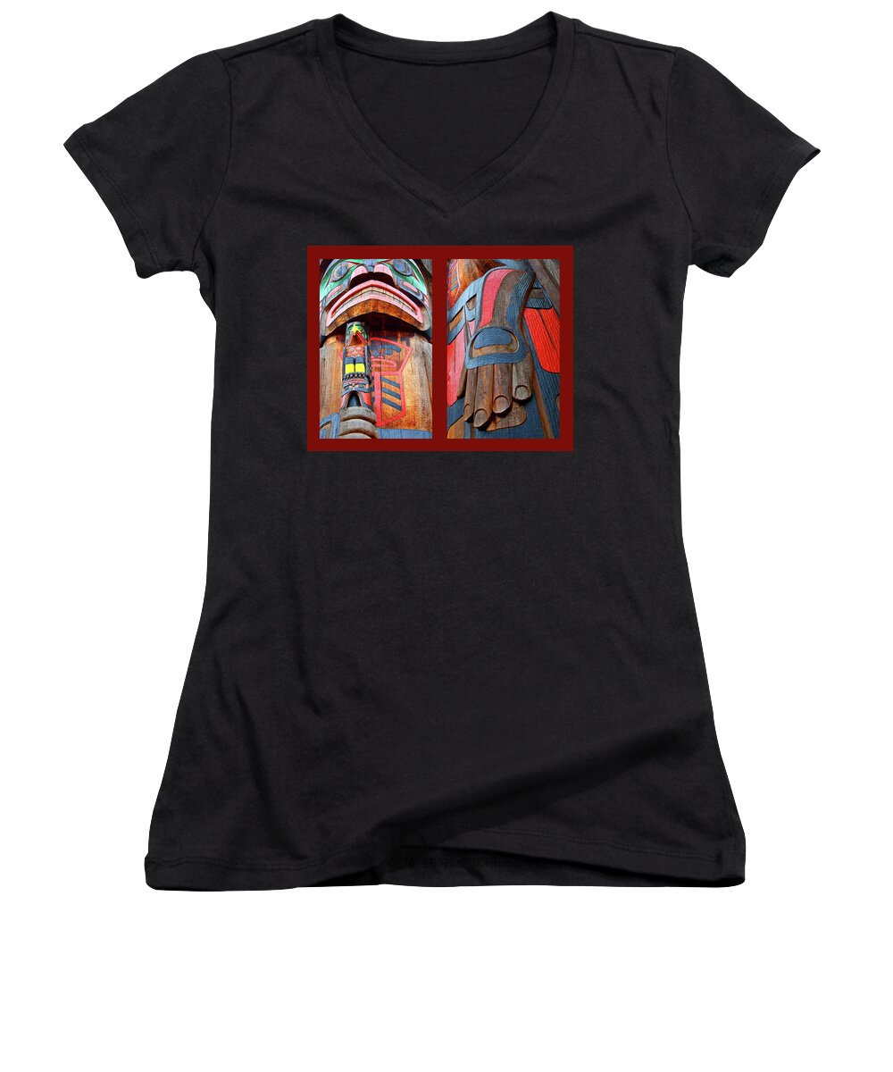 Native American Women's V-Neck featuring the photograph Totem 2 by Theresa Tahara