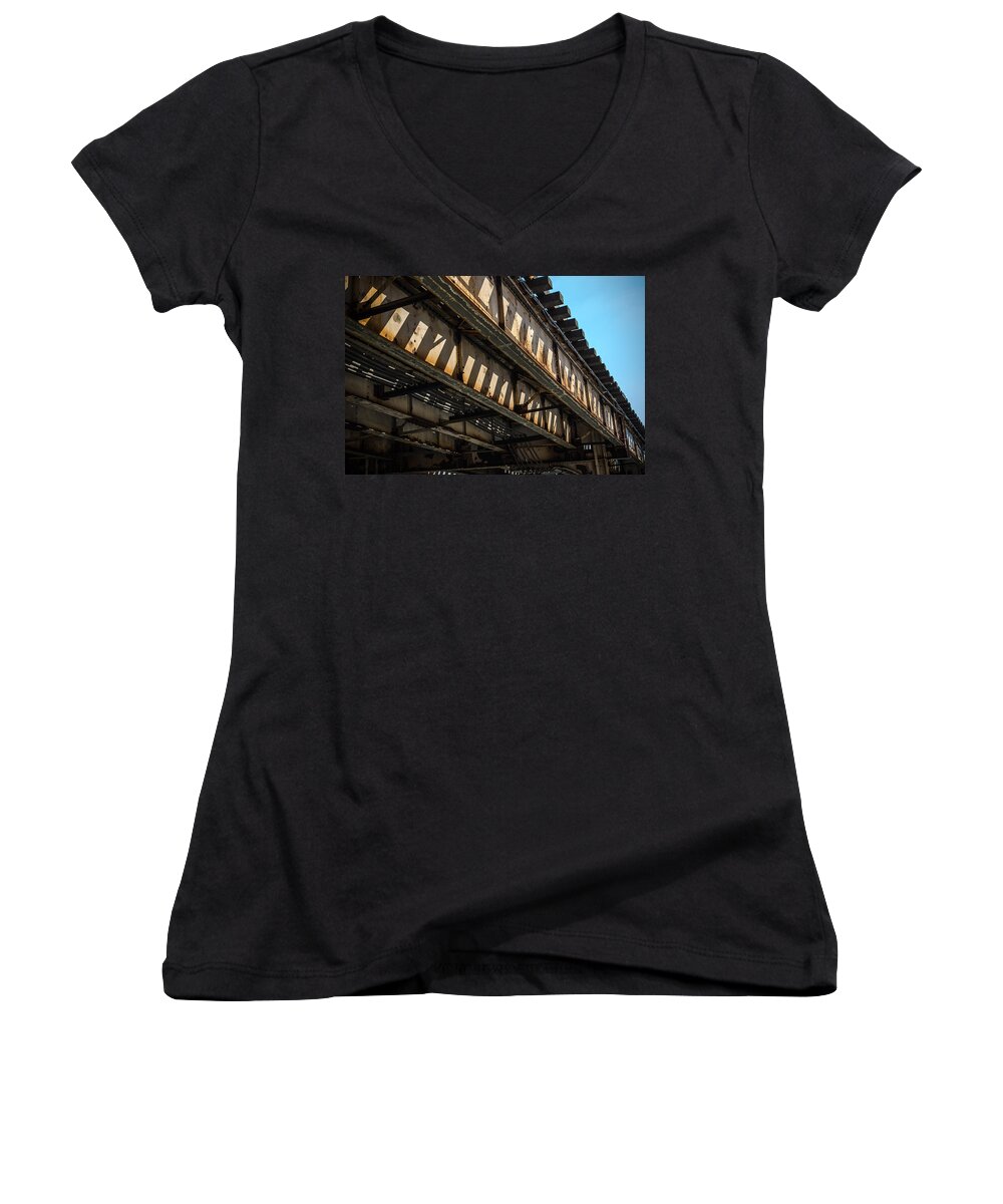 Chicago Women's V-Neck featuring the photograph Tracks in the Sun by Anthony Doudt