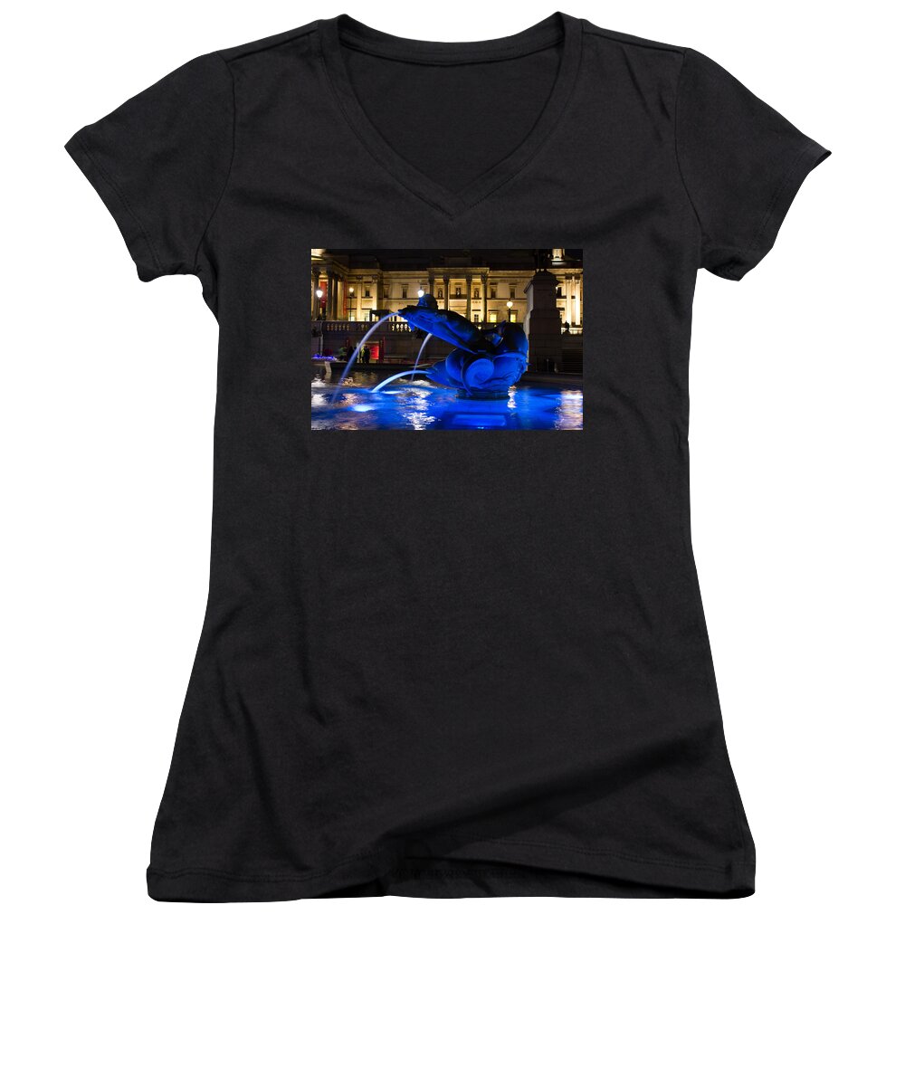 December Women's V-Neck featuring the photograph Trafalgar Square at Night by Leah Palmer