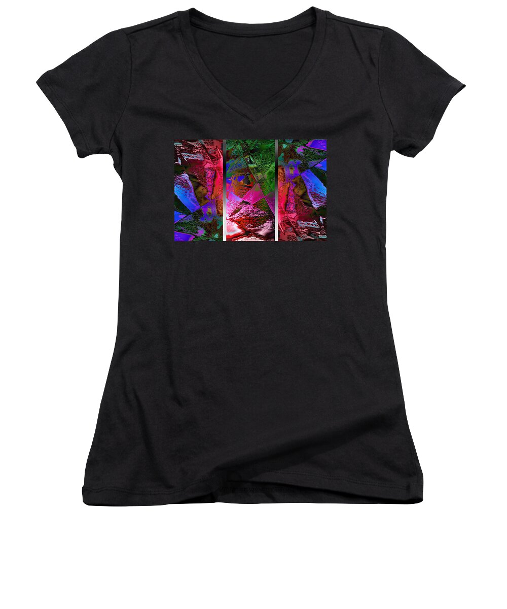 Paula Ayers Women's V-Neck featuring the digital art Triptych Chic by Paula Ayers