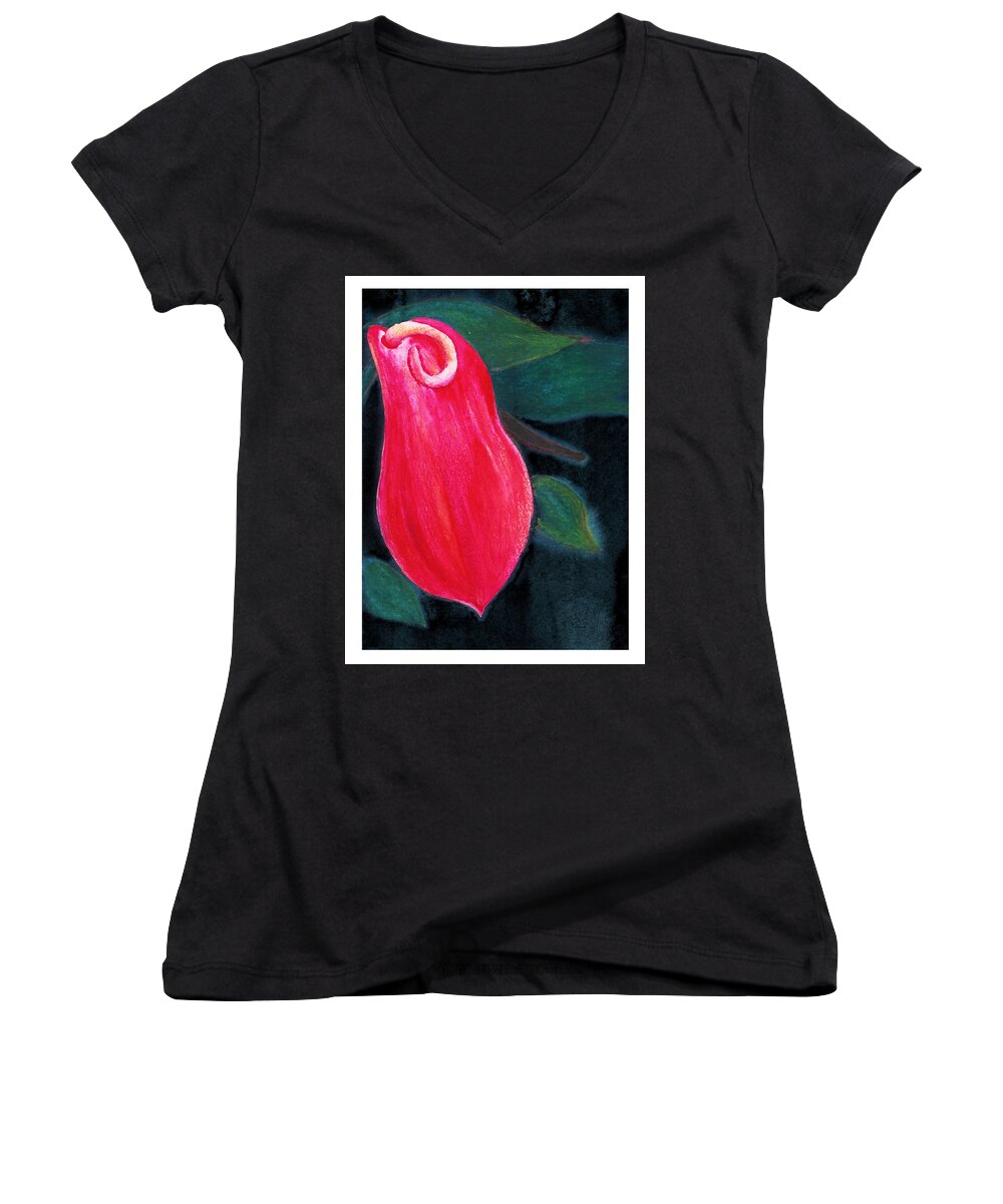 C Sitton Painting Paintings Women's V-Neck featuring the painting Tropical Flower 2 by C Sitton