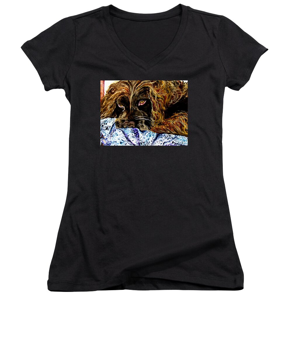 Boykin Women's V-Neck featuring the painting Trying to Sleep Here by Lil Taylor