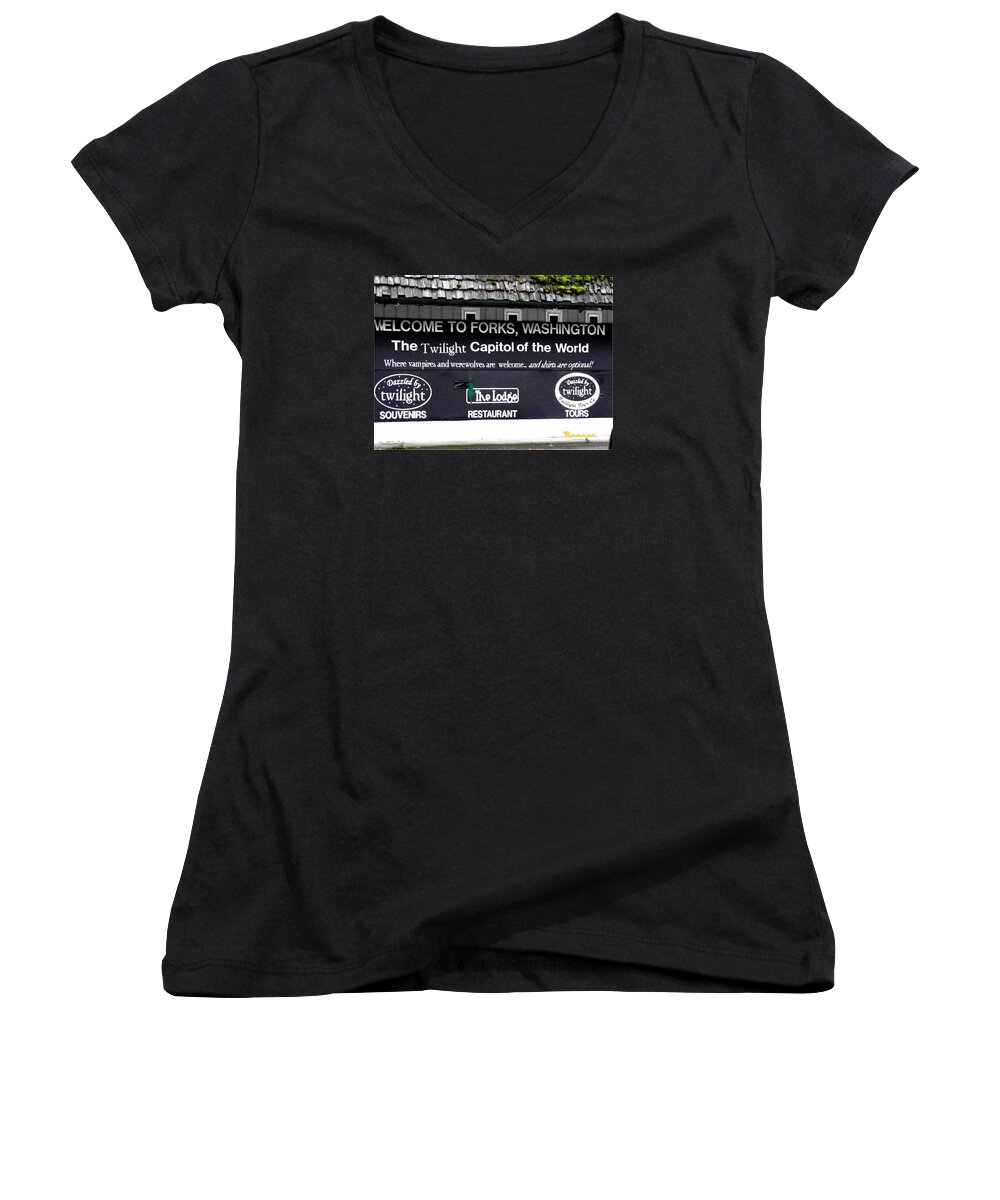Twilight Women's V-Neck featuring the photograph Twilight in Forks WA 5 by A L Sadie Reneau