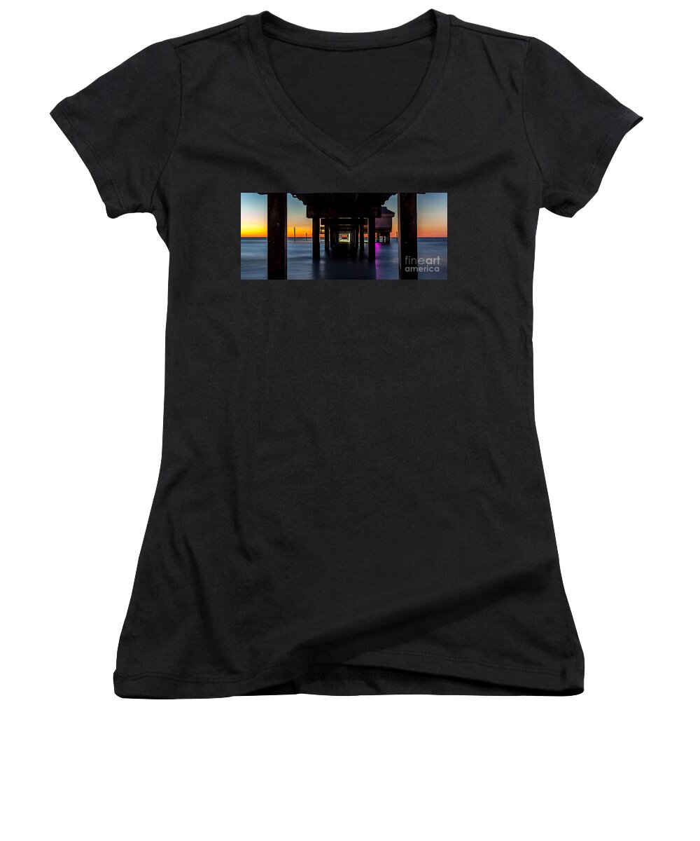 Nature Women's V-Neck featuring the photograph Under Clearwater Beach Pier by Steven Reed