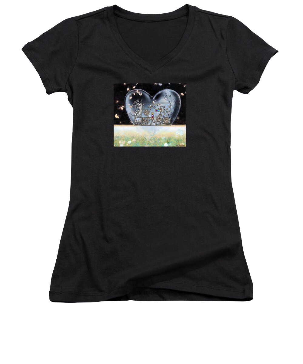 Steampunk Women's V-Neck featuring the painting Under Control by RC DeWinter