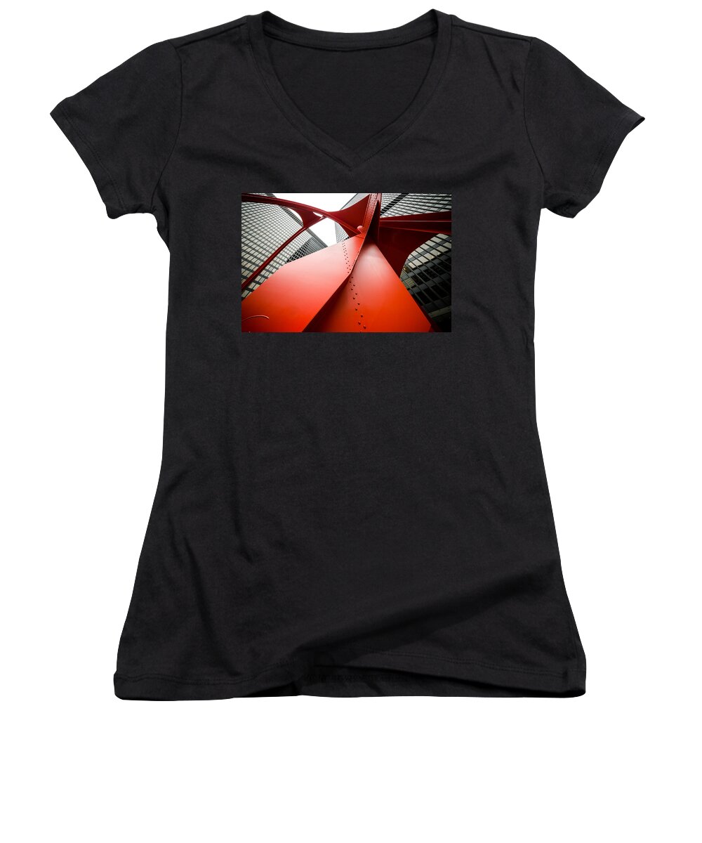 Calder Women's V-Neck featuring the photograph Under the Red Flamingo by Anthony Doudt