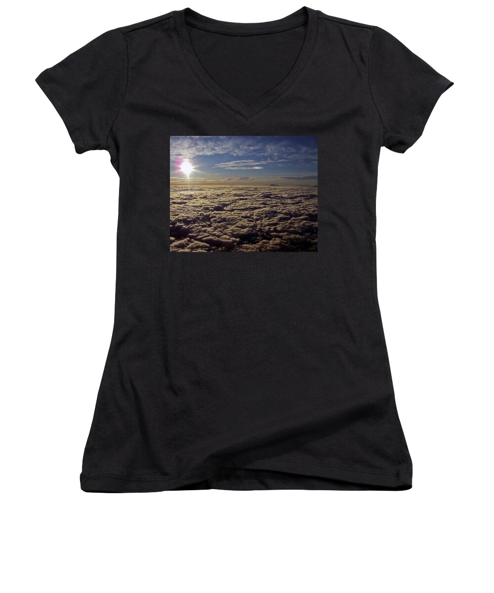 Cloud Women's V-Neck featuring the photograph Undercast and Sun by Greg Reed