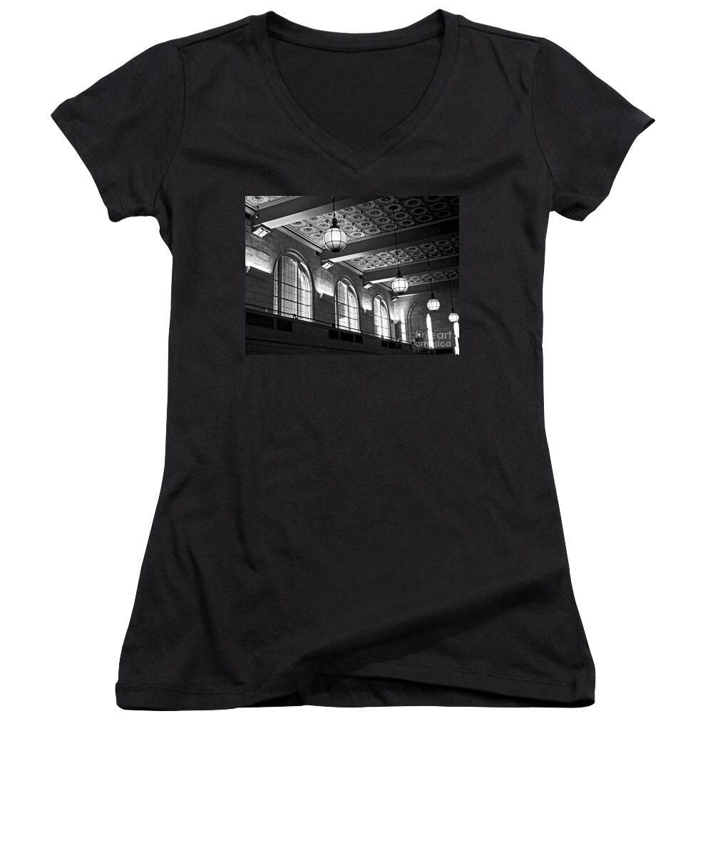New Haven Women's V-Neck featuring the photograph Union Station Balcony - New Haven by James Aiken