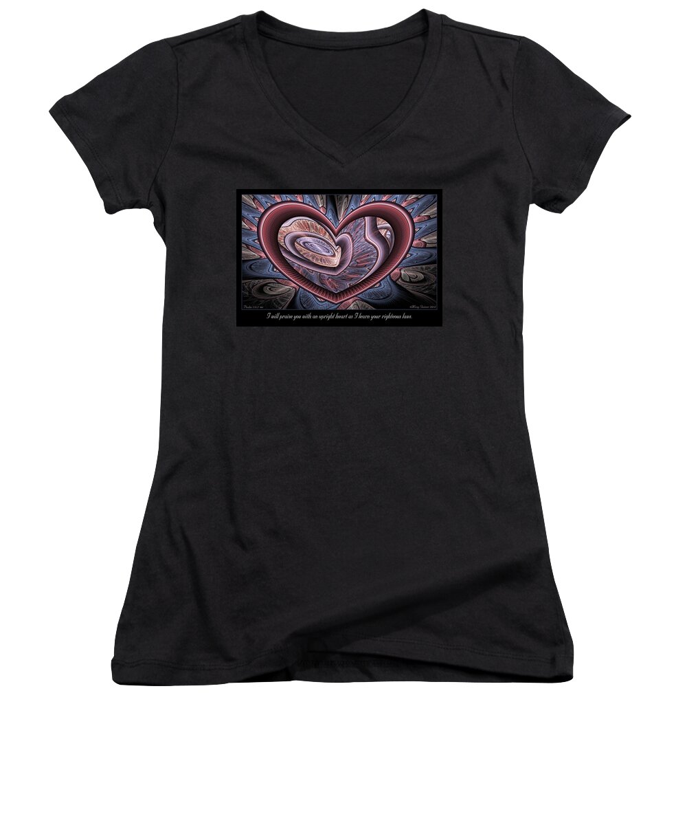 Fractal Women's V-Neck featuring the digital art Upright Heart by Missy Gainer