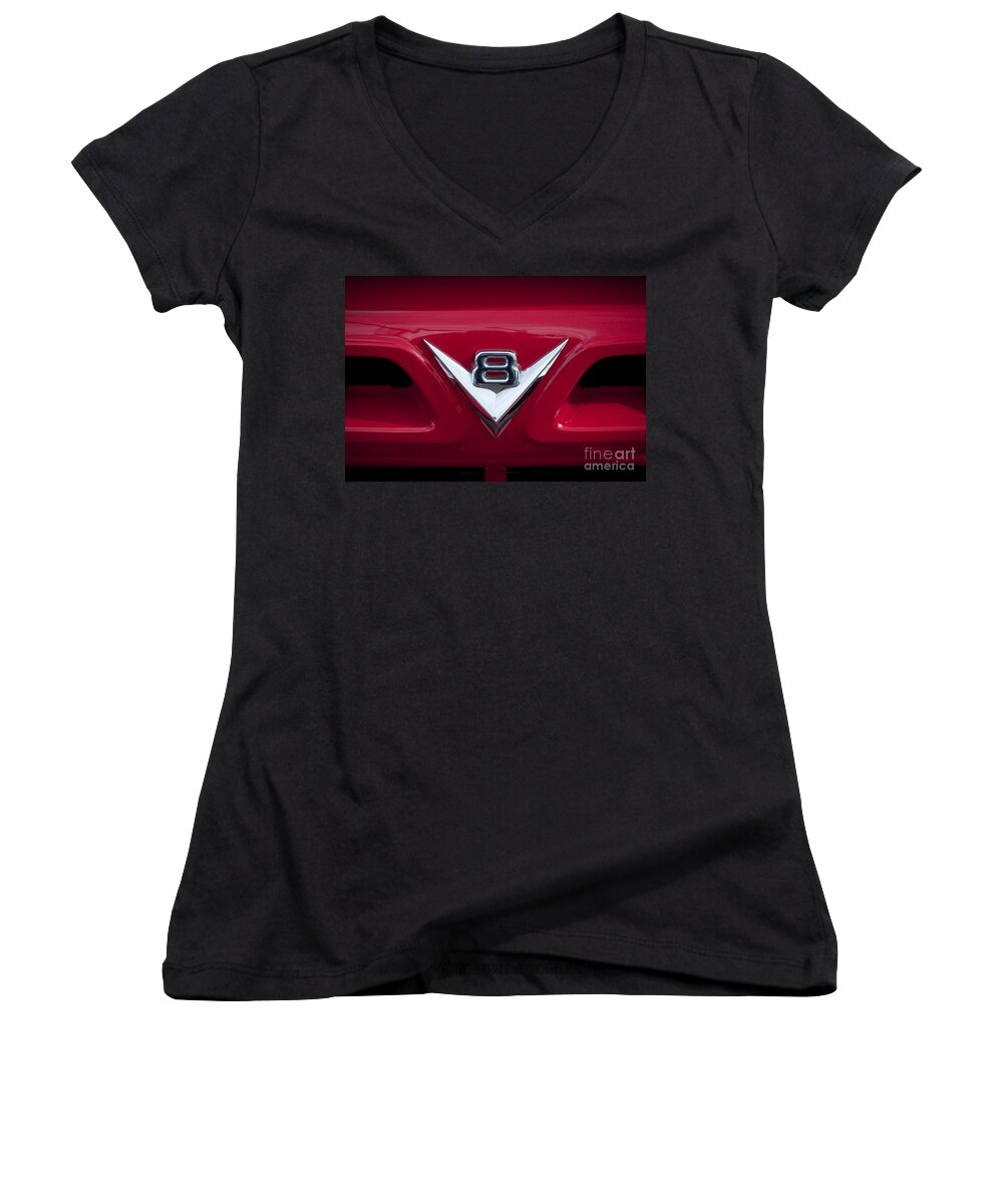 V8 Women's V-Neck featuring the photograph V Eight Red by Chris Dutton