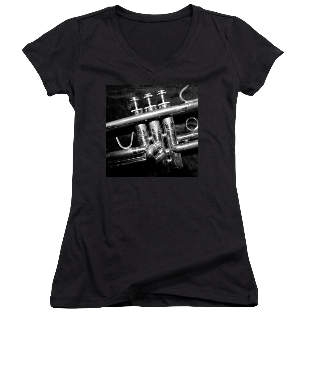 Trumpet Women's V-Neck featuring the photograph Valves by Photographic Arts And Design Studio