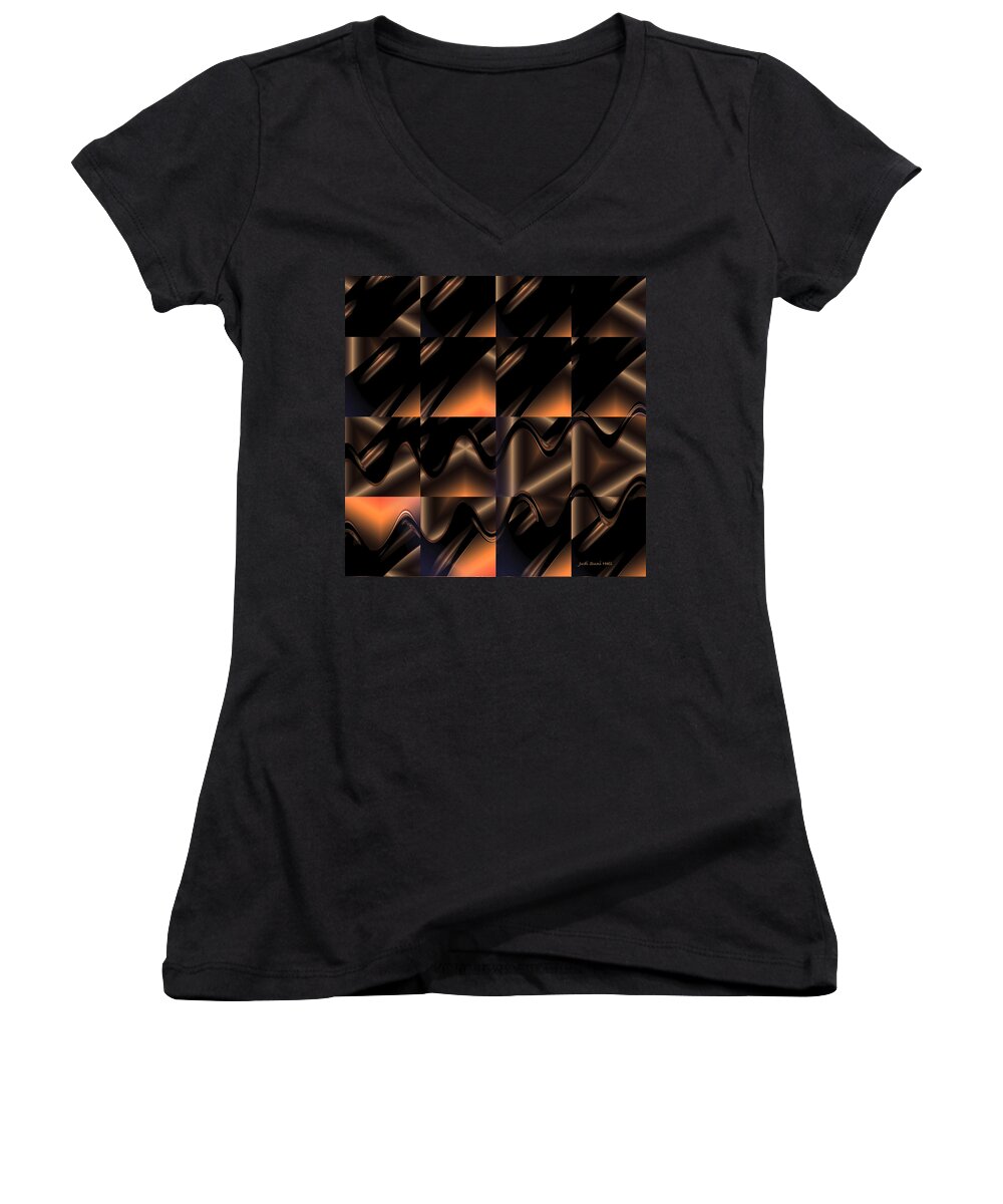 Brown Women's V-Neck featuring the digital art Variations in Brown by Judi Suni Hall