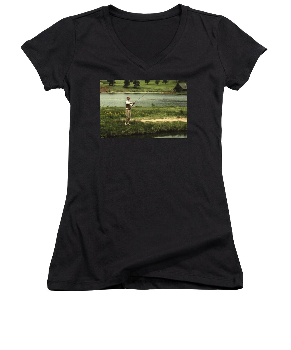 Fly Fishing Women's V-Neck featuring the photograph Vintage Fly Fishing by Ron White