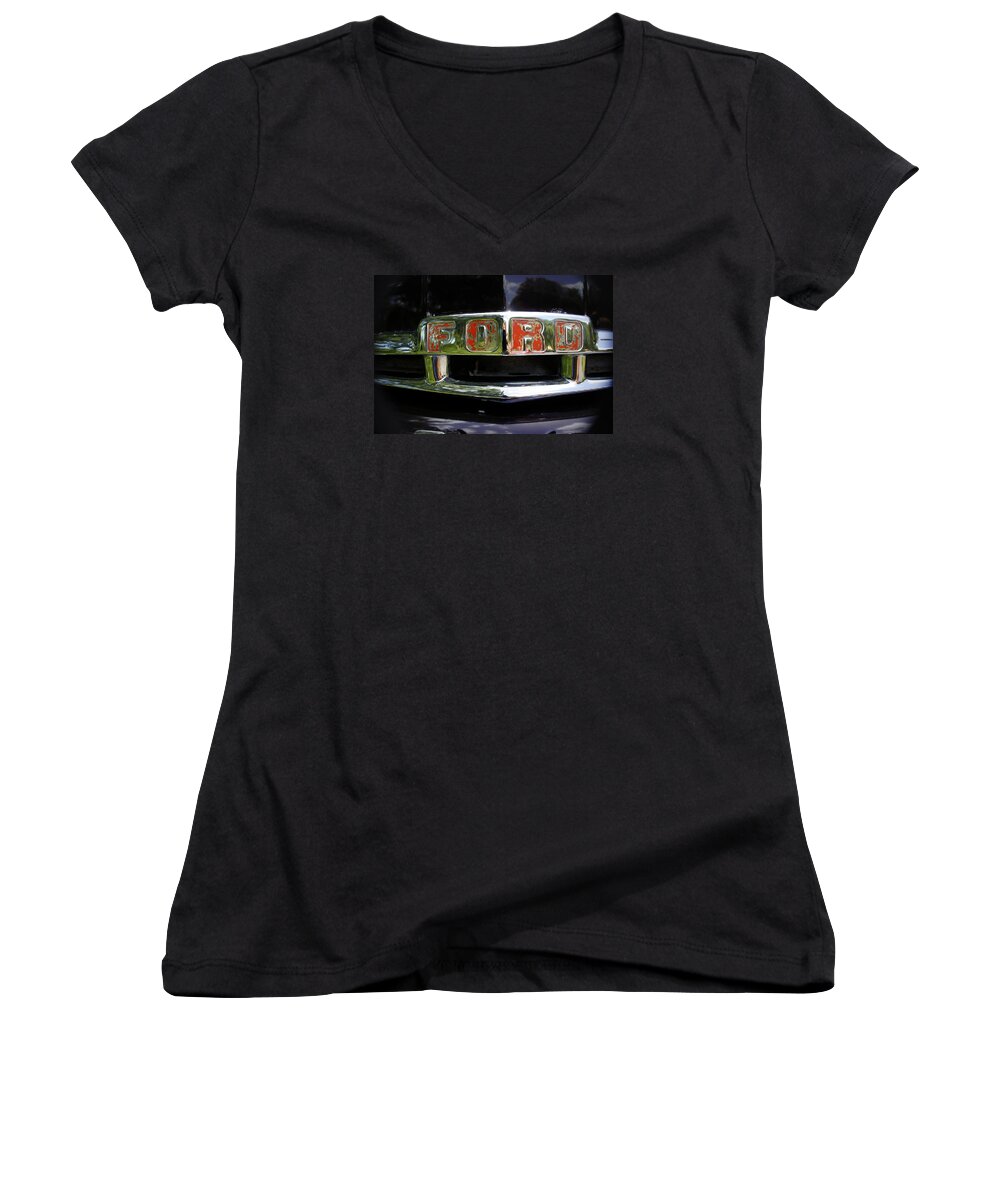 Ford Truck Women's V-Neck featuring the photograph Vintage Ford by Laurie Perry