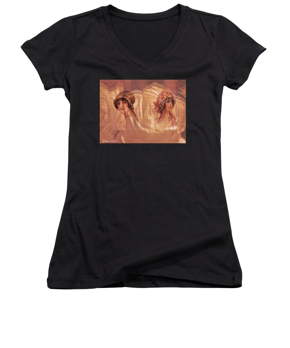 Vintage Victorian Rivals Ii Women's V-Neck featuring the digital art Vintage Victorian Rivals II by Femina Photo Art By Maggie
