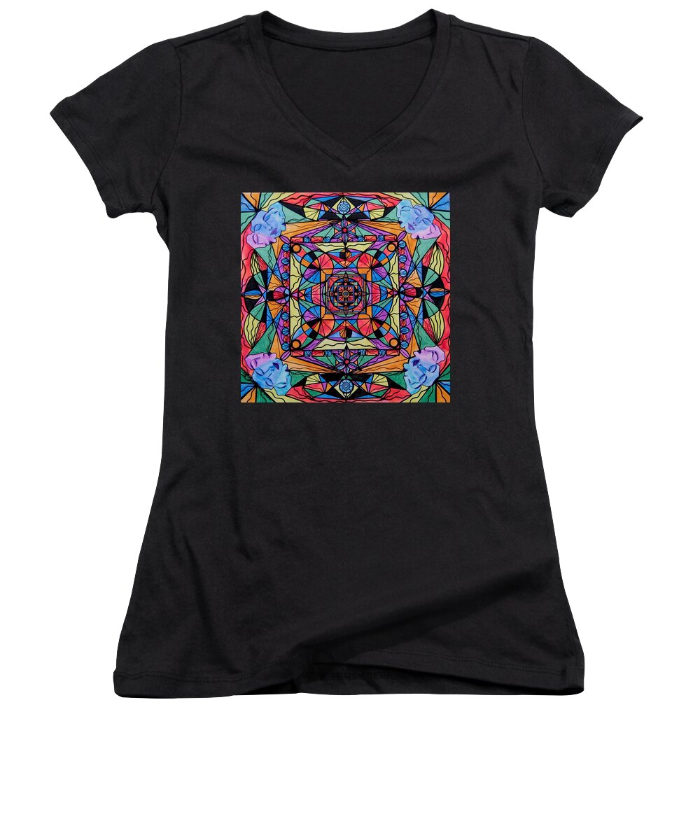 Frequency Painting Women's V-Neck featuring the painting Voice Dialogue The One by Teal Eye Print Store