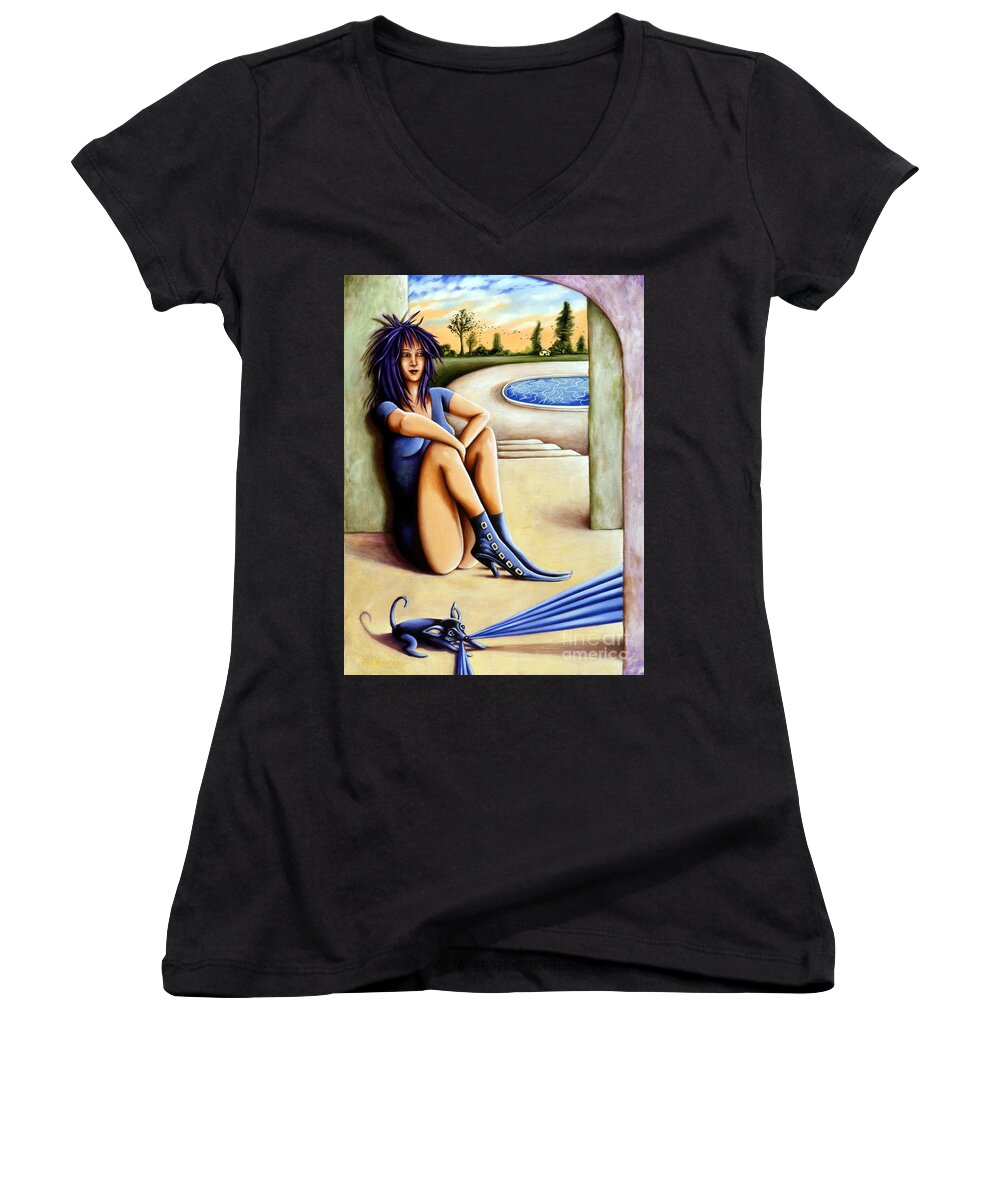 Fantasy Women's V-Neck featuring the painting Waiting by Valerie White