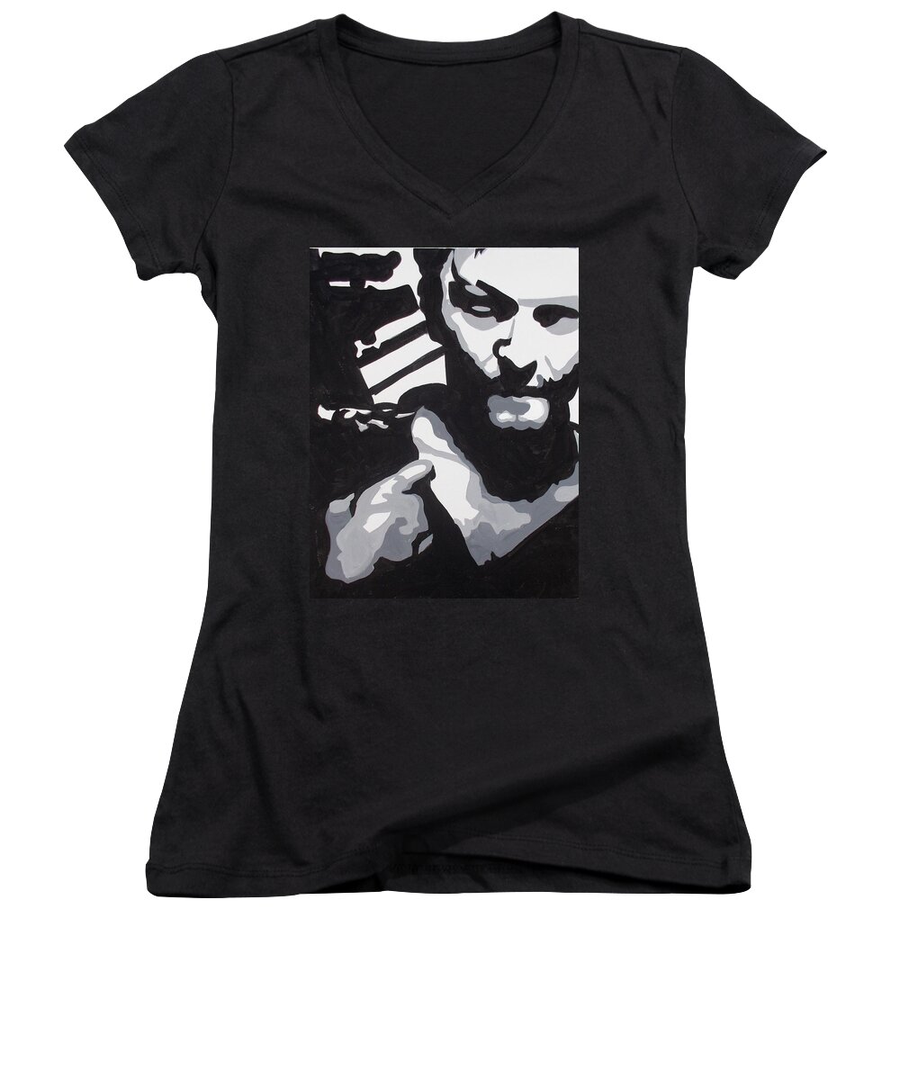 Walking Dead Women's V-Neck featuring the painting Walking Dead Daryl Close by Marisela Mungia