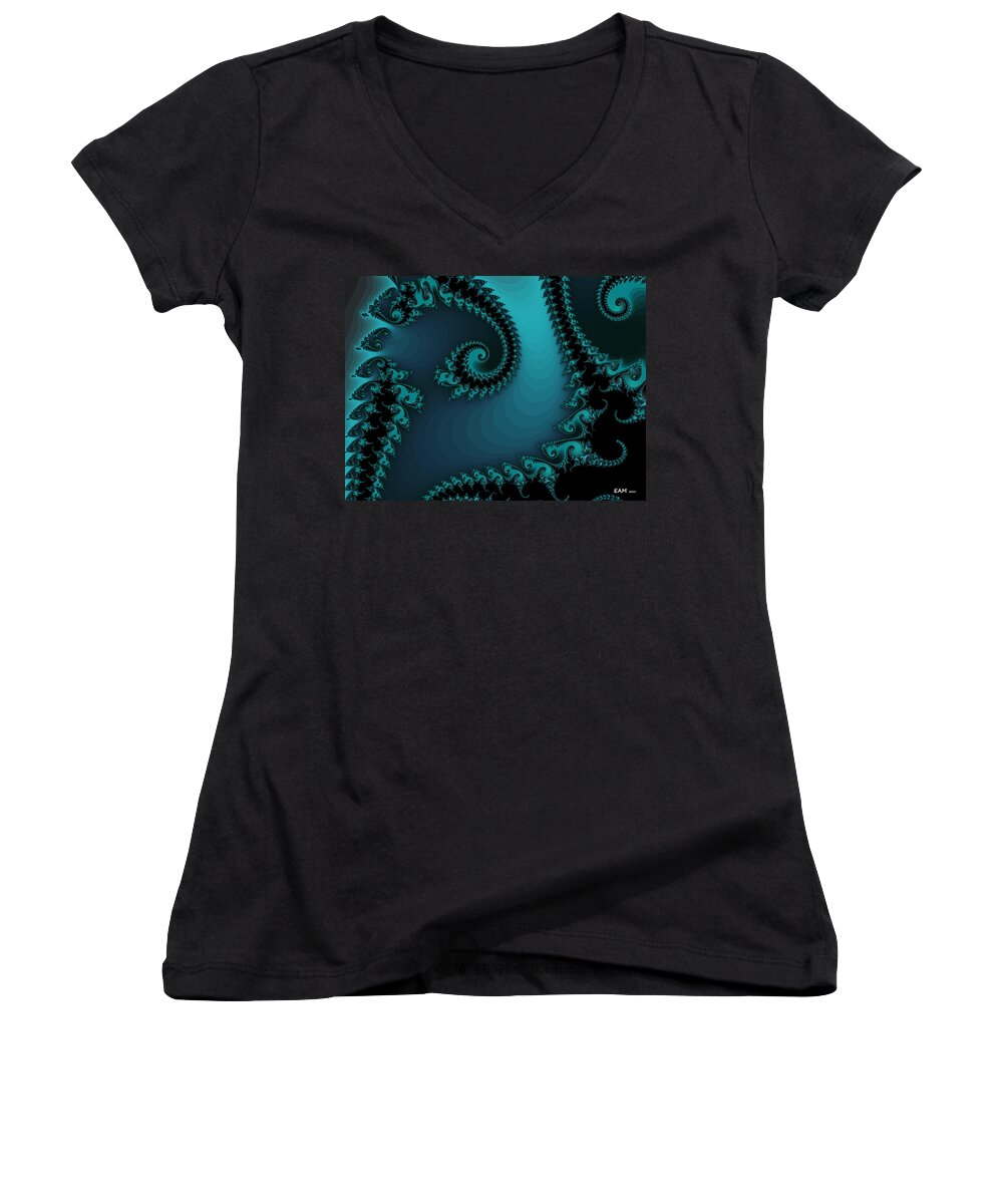 Fractal Art Women's V-Neck featuring the digital art Watchers on the Chalcedony Slide by Elizabeth McTaggart