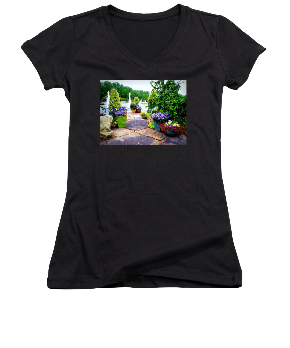 Nature Women's V-Neck featuring the photograph Waterway Path by Pamela Hyde Wilson
