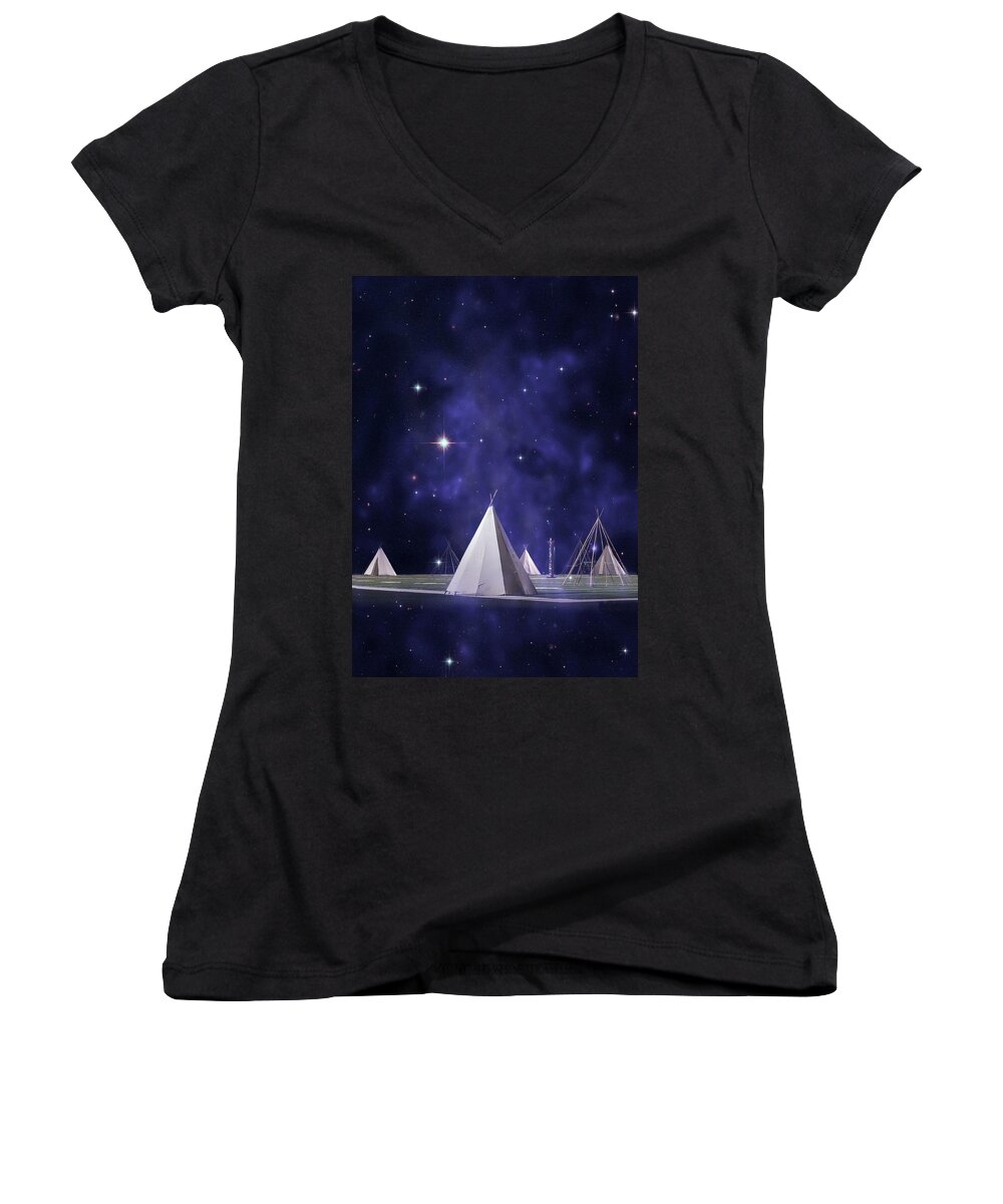 Tepee Women's V-Neck featuring the photograph We Are One Tribe by Laura Fasulo