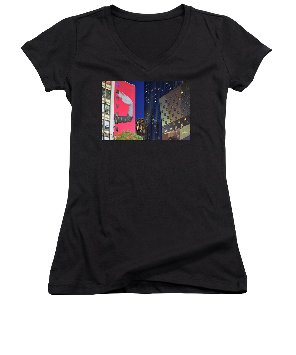 'nyc Women's V-Neck featuring the photograph Welcome to New York by Jeffrey Friedkin