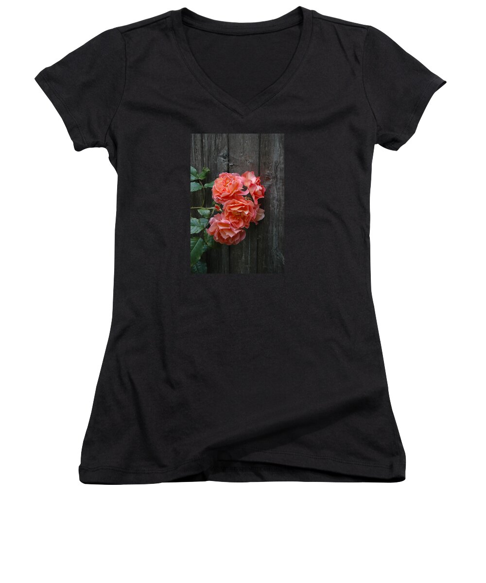 Texture Women's V-Neck featuring the photograph Westerland Rose Wood Fence by Tom Wurl