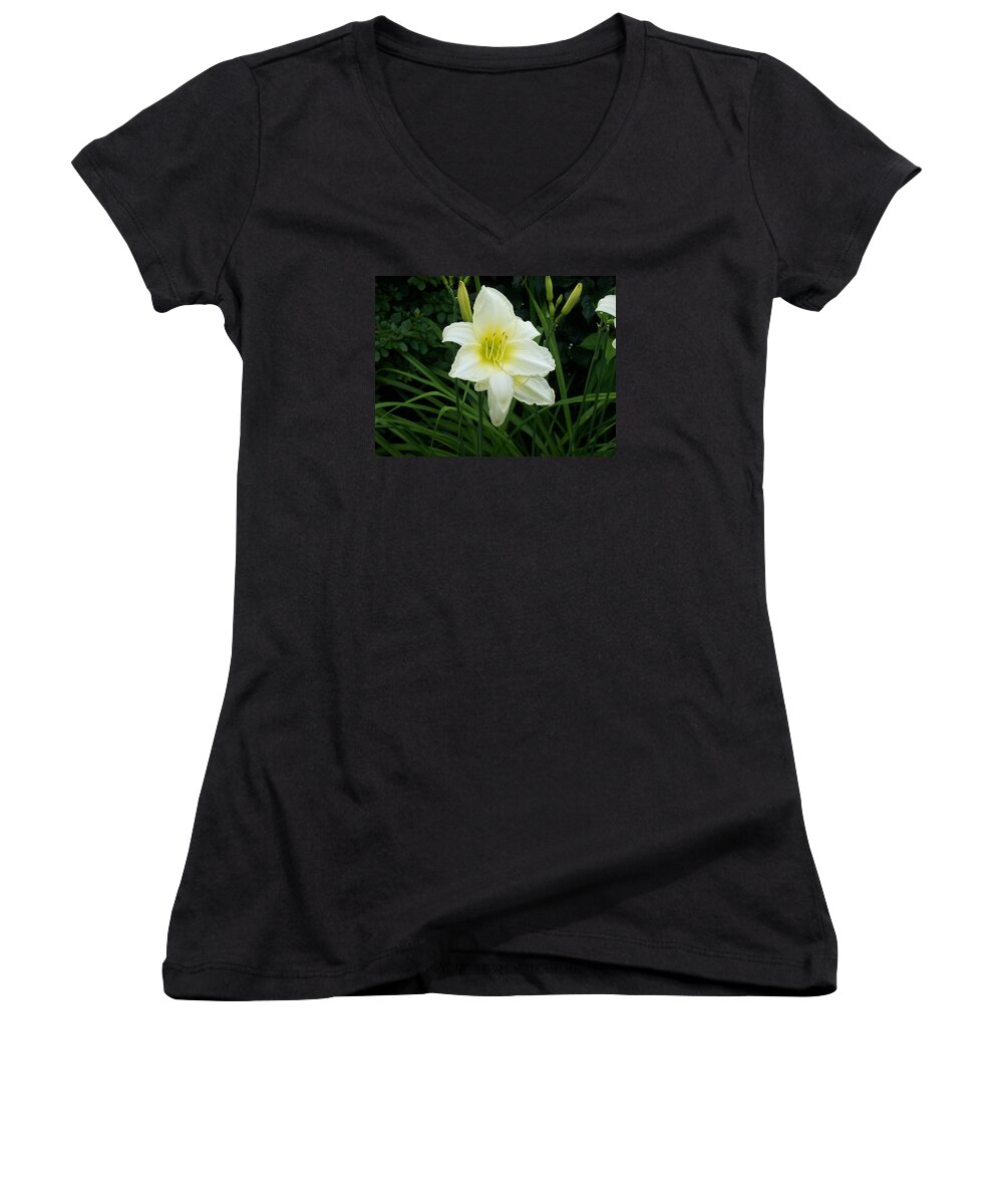 Flowers Photographs Women's V-Neck featuring the photograph White Lily by Catherine Gagne