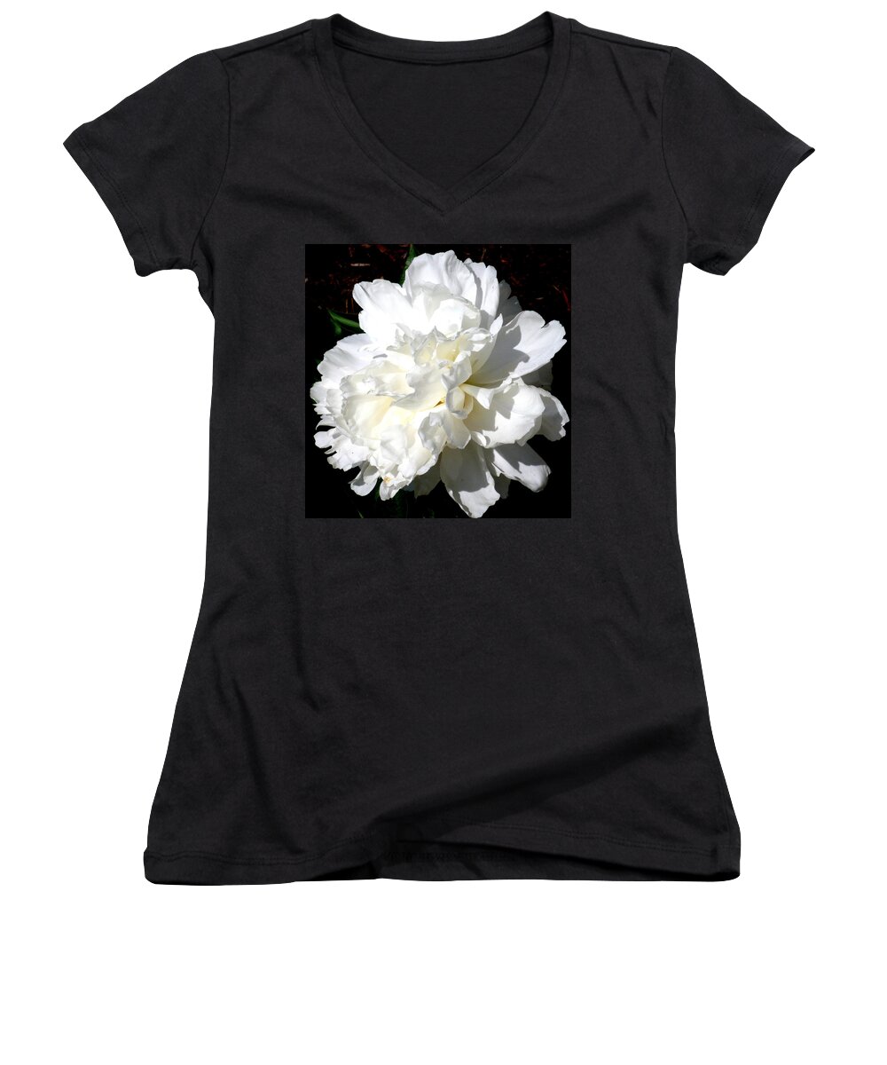Peony Women's V-Neck featuring the photograph White Peony by Katy Hawk