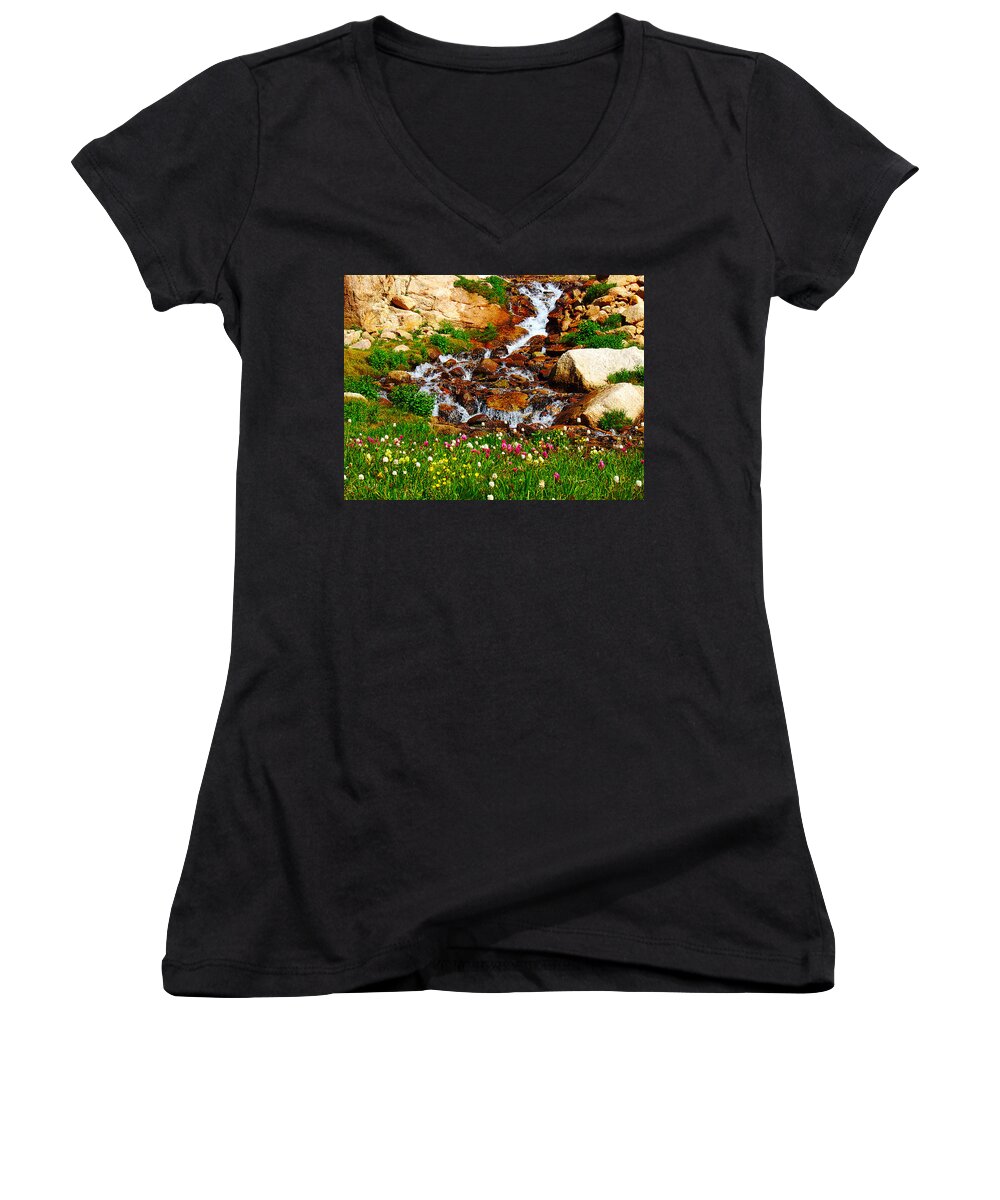 Wildflower Women's V-Neck featuring the photograph Wildflower Waterfall by Tranquil Light Photography