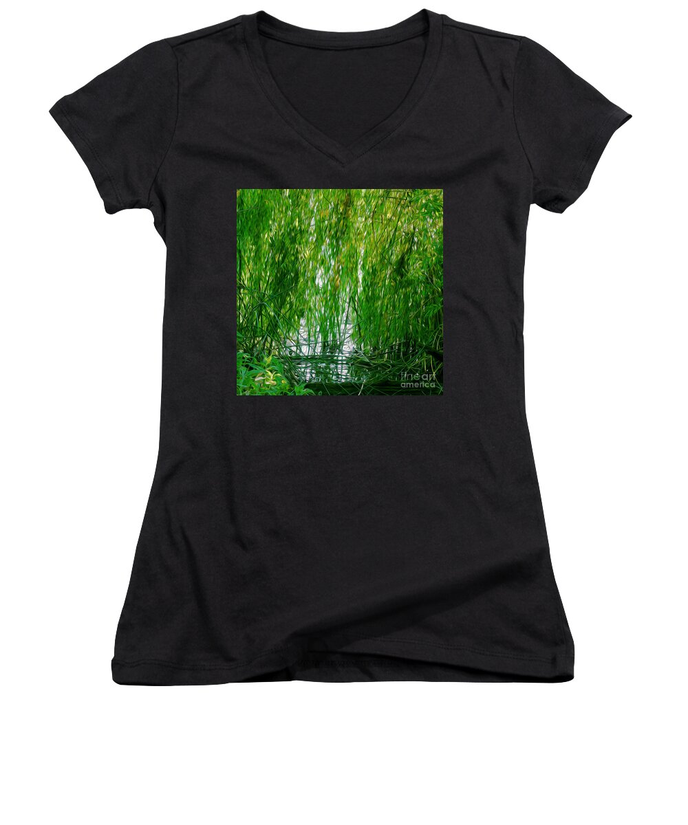 Trees Women's V-Neck featuring the photograph Willow Pool 2 by Roselynne Broussard
