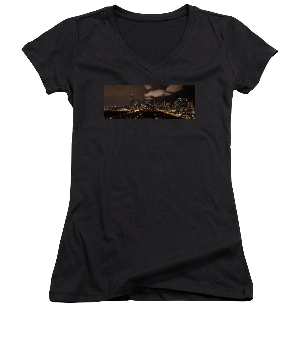 Chicago Women's V-Neck featuring the photograph Windy City At Night by David Downs