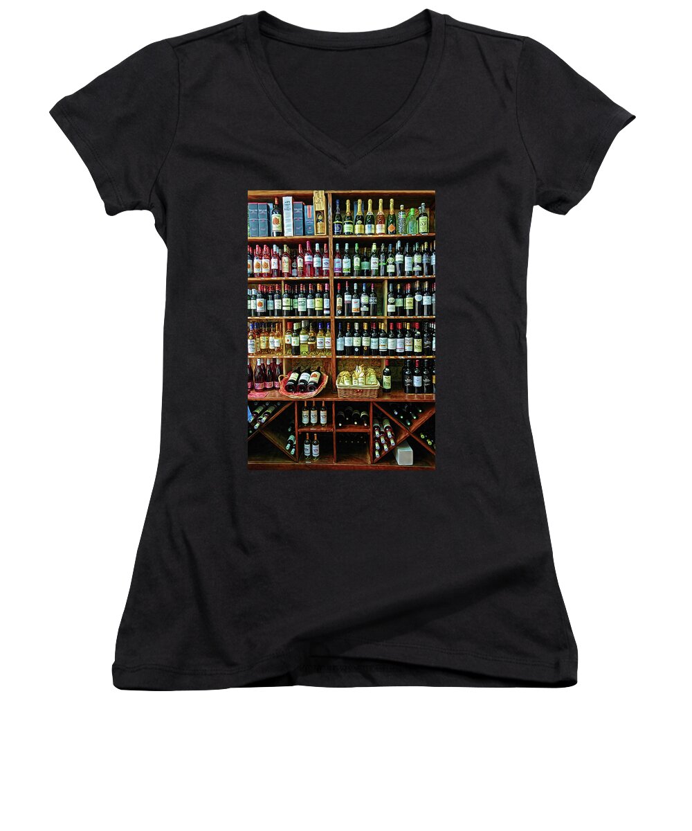 Wine Women's V-Neck featuring the photograph Wine Store Provence France by Dave Mills